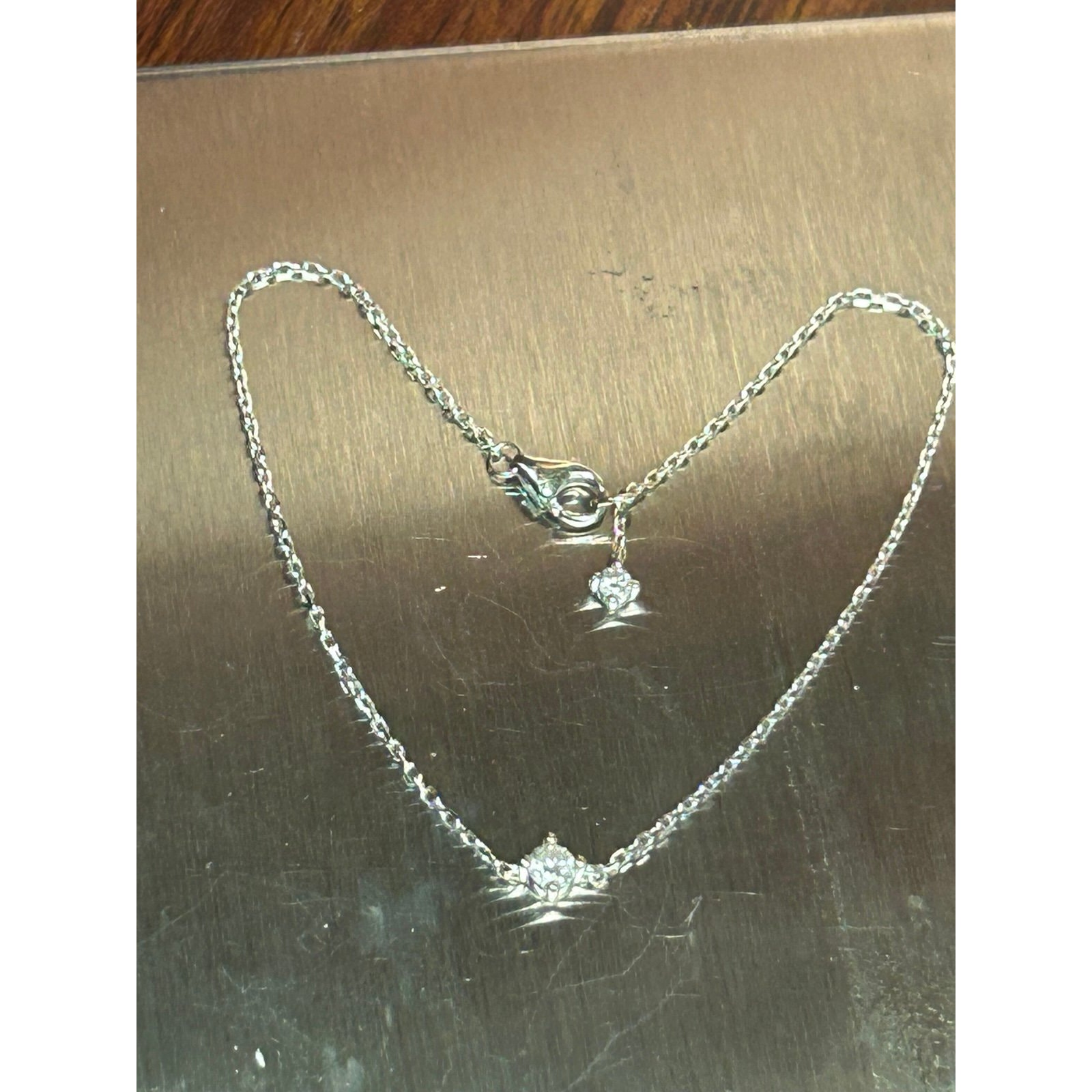 Vrai & Oro Jewelry Duo Lariat 14k Solid White Gold Diamonds Chain Bracelet 6.6”